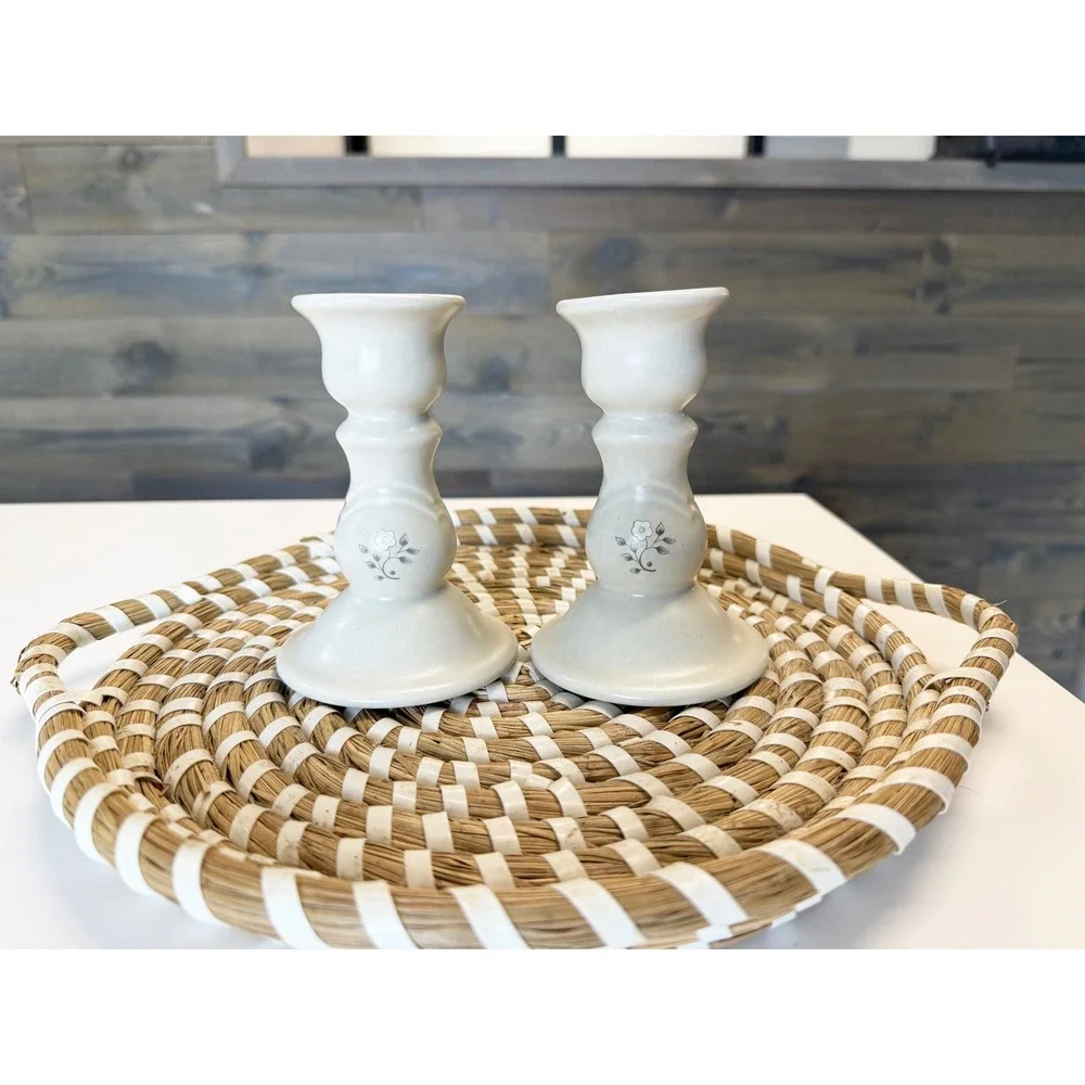 Pair of Pfaltzgraff Candlestick Holders-Heirloom-Ceramic Farmhouse‎
